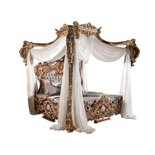 Bedroom Furniture Classic Antique Hand Made King Canopy Bed Set Luxury Design Wooden Furniture