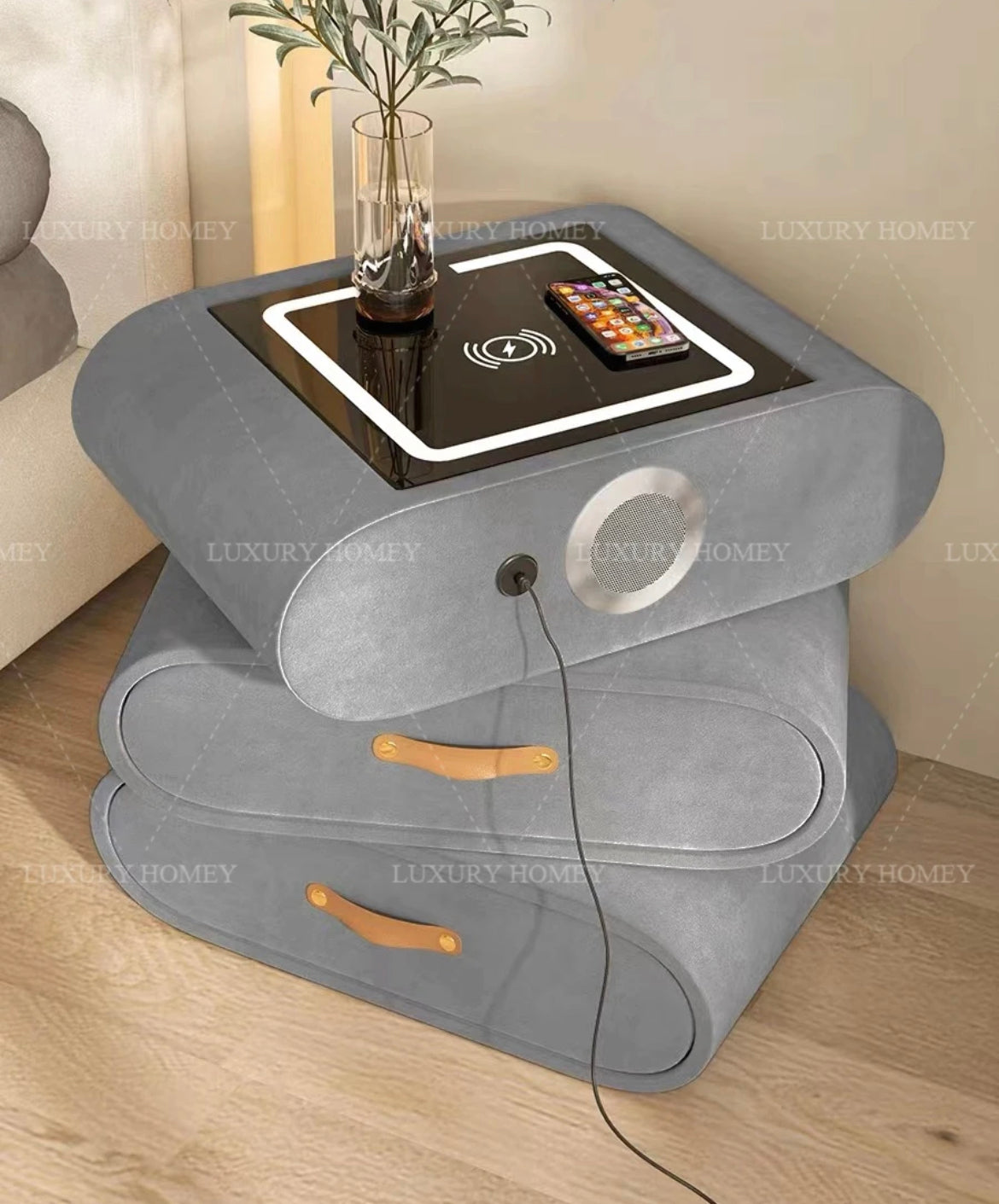 Nightstand Modern Charging Rotating Solid Eood Smart Bedside Table Light Luxury Bedside Cabinets