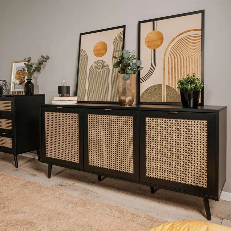 Storage & Cabinets Rustic Modern Design Wooden Rattan Cabinets Home Furniture