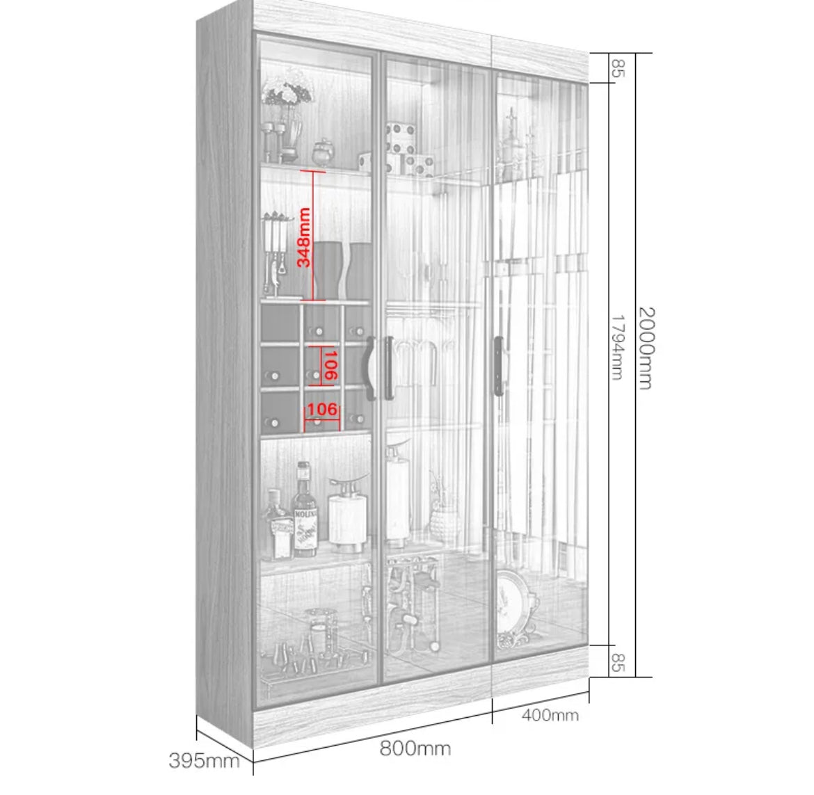 Display Wine Cabinet Modern Light Luxury Storage Cabinet Living Room Tempered Glass Display Cabinet