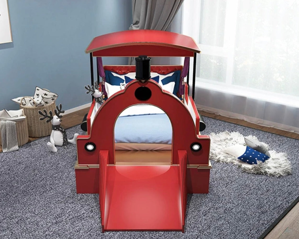 Children's Bedroom Furniture Design Solid Wood Kids Baby Safety Train Shape Beds 