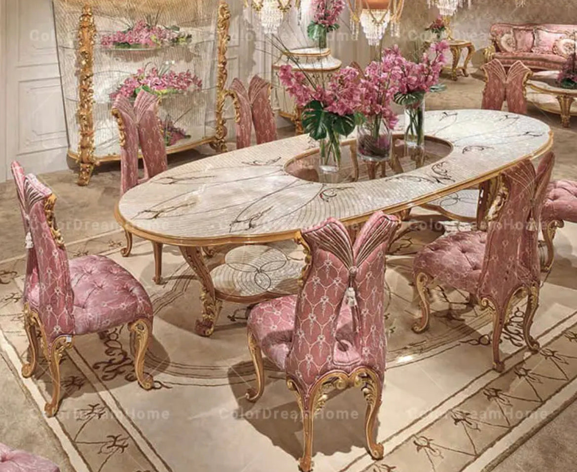 Dining Table Italian Luxury Carved Dining Room Furniture Table Plus 8 Chairs Living Room Baroque Design Furniture