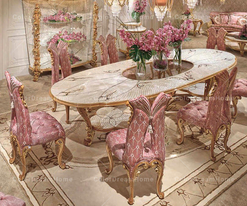 Dining Table Italian Luxury Carved Dining Room Furniture Table Plus 8 Chairs Living Room Baroque Design Furniture