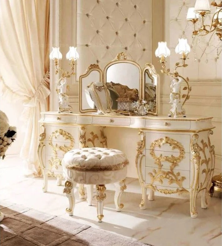 Bedroom Furniture Set Baroque Italian Luxury Solid Wood Golden Bedroom Set