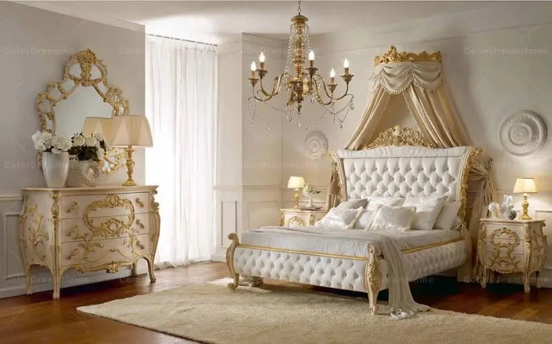 Master Bedroom Vanity Baroque Luxury Solid Wood Golden Bedroom Dresser With Mirror