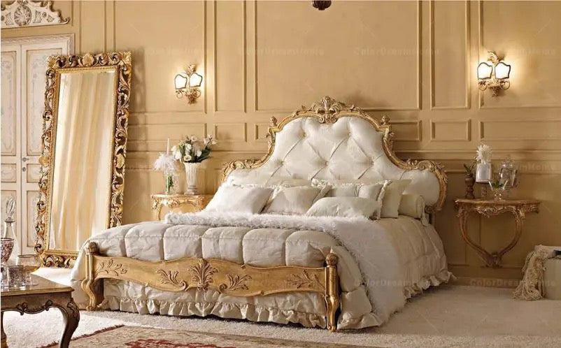 Master Bedroom Vanity Baroque Luxury Solid Wood Golden Bedroom Dresser With Mirror