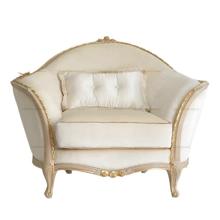 3+2+1 Sofa Set Gold Painted Birch Wood White Sofa Baroque Designs 7 Seater Solid Wood Living Room Furniture