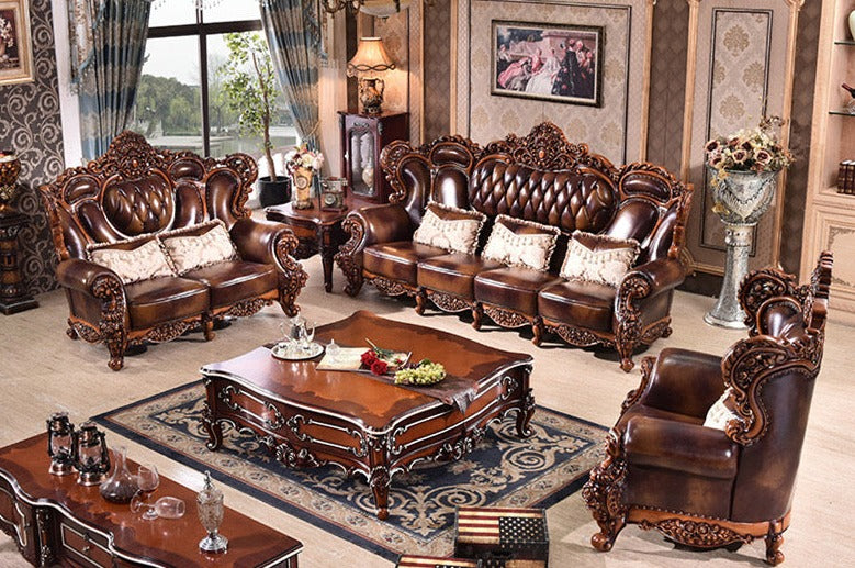 Sectional Sofa European Luxury Living Room Sofa Antique 7 Seater Hand Carved Solid Wood Baroque Design Sofas