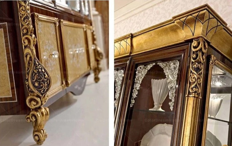 Luxury Cabinet European Royal Luxury Restaurant Glass Display 4 Doors Cabinet Baroque Design Furniture