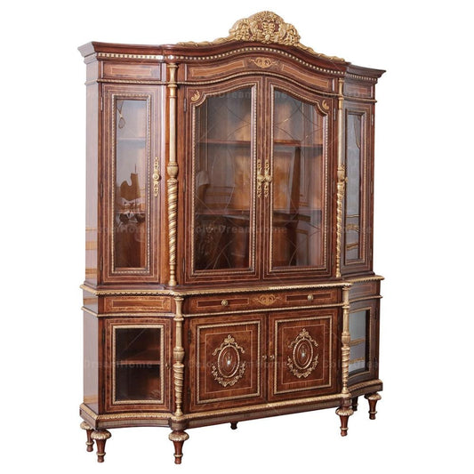 Display Cabinet British Royal Antique Luxury Dining Room Furniture Wooden Glass Display Cabinet