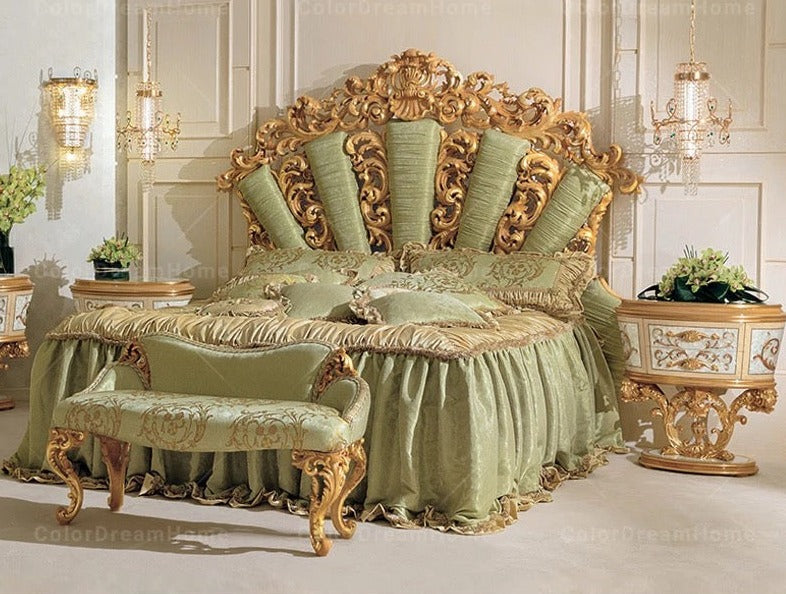 Bedroom Set Italian Hand Made Rococo Heavy Carved Luxury Design Bedroom Furniture Set