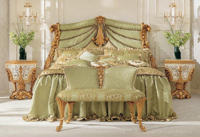 Bedroom Set Italian Hand Made Rococo Heavy Carved Luxury Design Bedroom Furniture Set