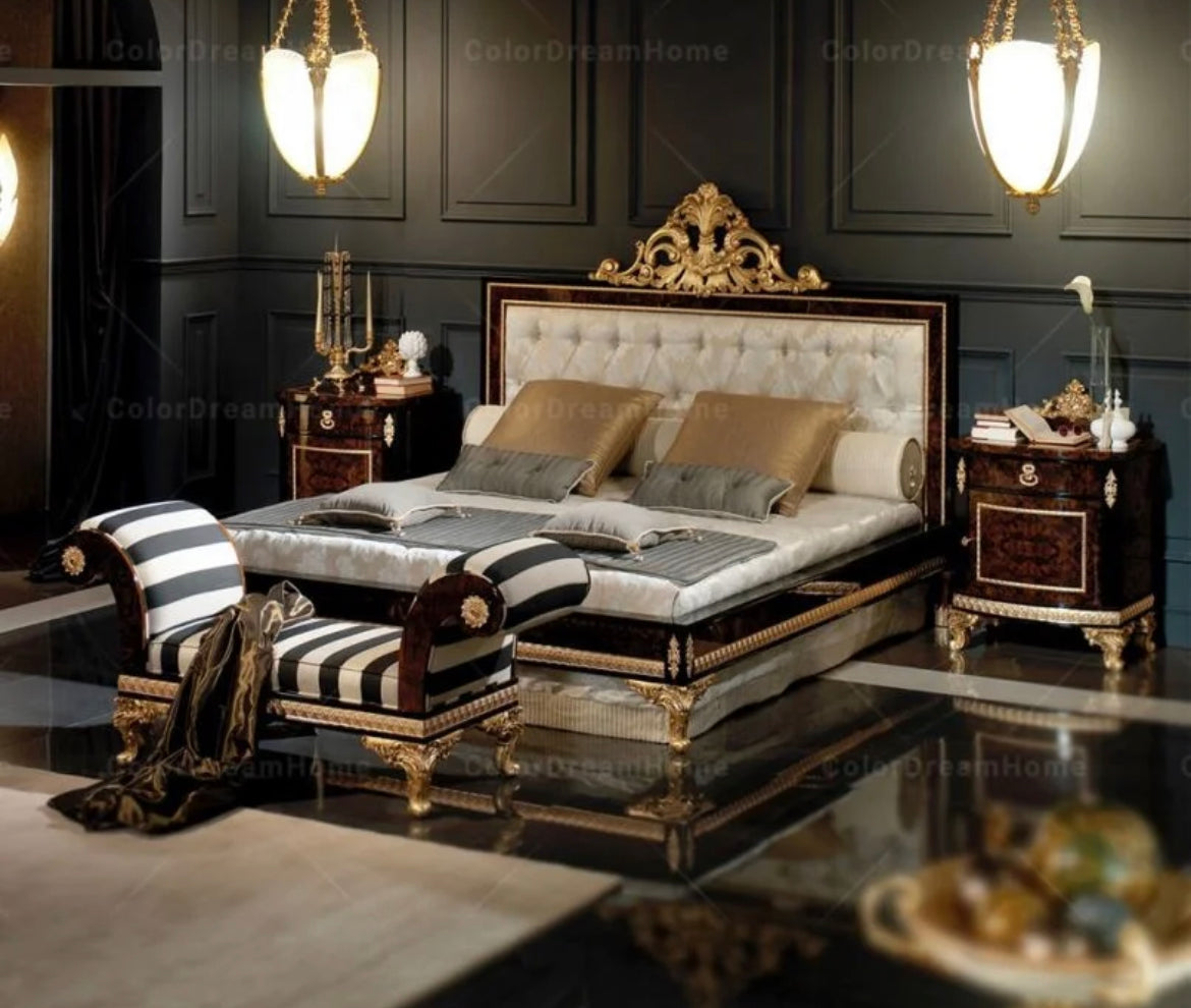 Bedroom Furniture European Royal Hand Made Solid Wood Baroque Design Bedroom Set