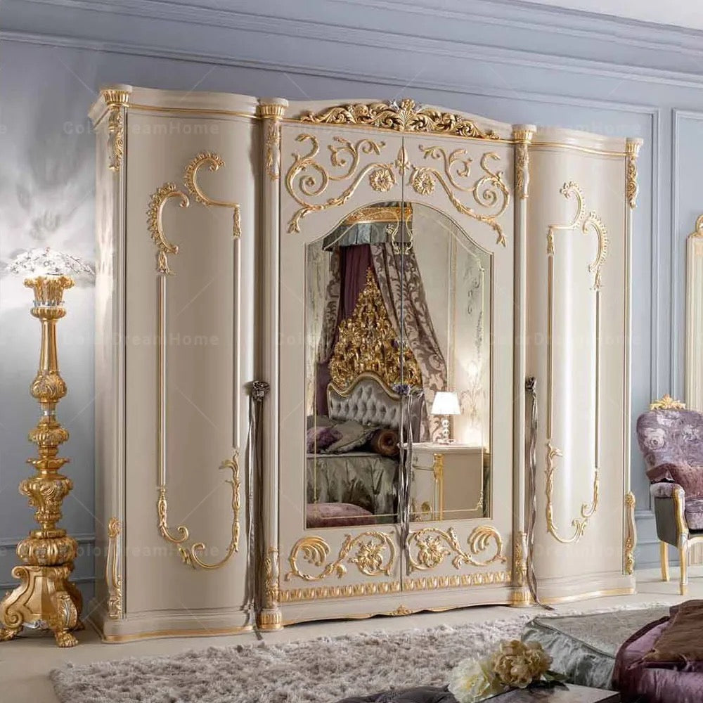 Master Bedroom French Royal Luxury Heavy Carved Bedroom Set Golden Solid Wood Baroque Design Furniture