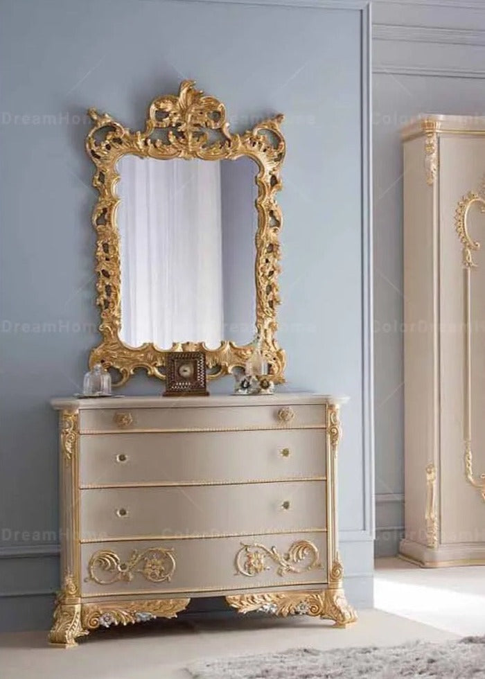 Master Bedroom French Royal Luxury Heavy Carved Bedroom Set Golden Solid Wood Baroque Design Furniture