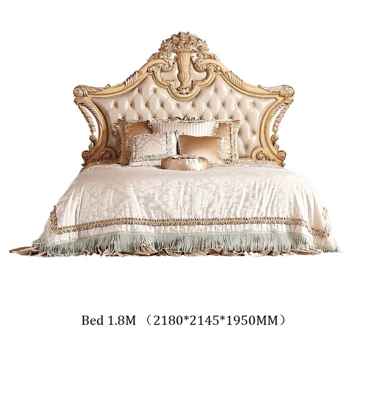 Luxury Bedroom King Size Solid Wood Leather Bed Baroque French Arabic Royal Design Bedroom Furniture Set