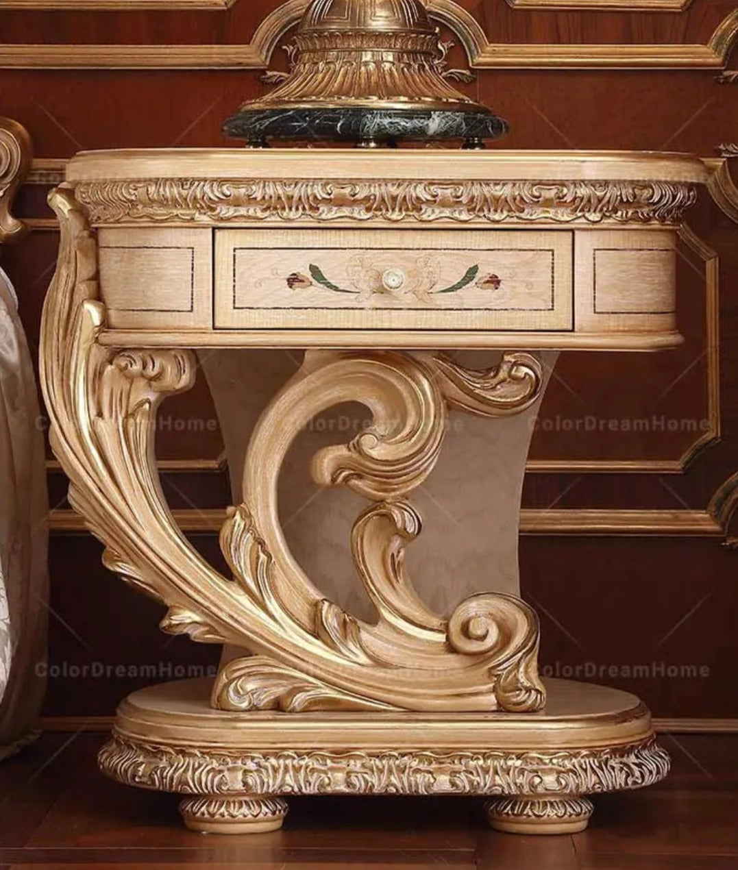 Luxury Bedroom King Size Solid Wood Leather Bed Baroque French Arabic Royal Design Bedroom Furniture Set