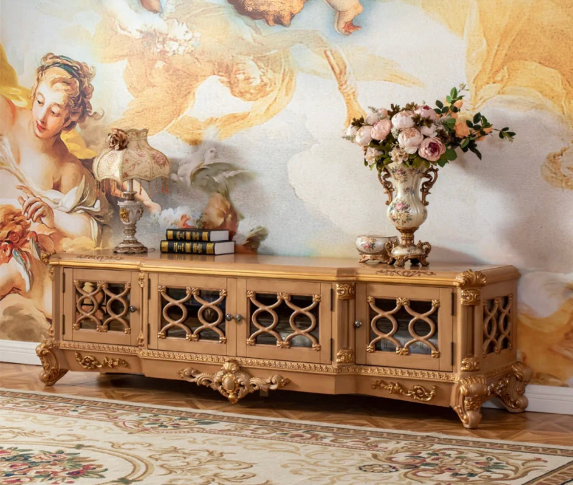 TV Lowboards Italian Luxury Solid Wood Hand Carved Baroque Style Cabinet Living Room Furniture Design