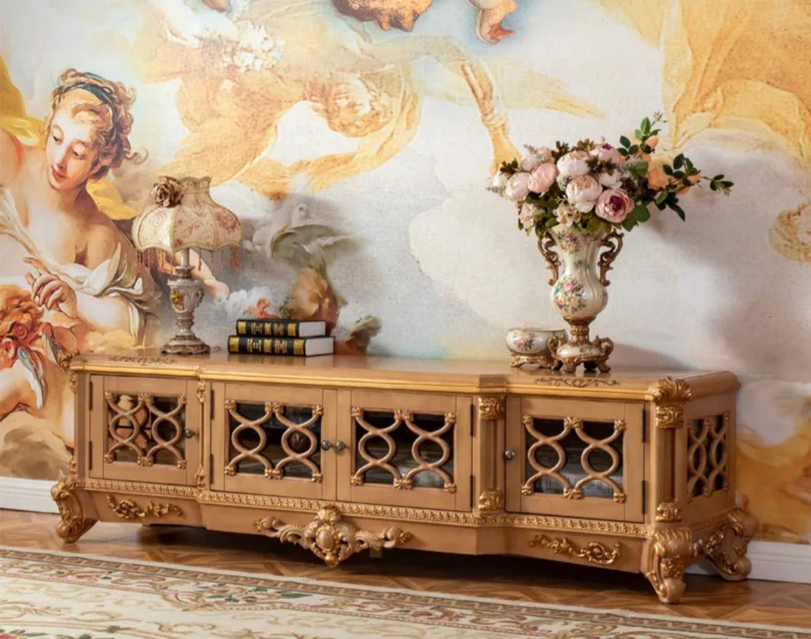 TV Lowboards Italian Luxury Solid Wood Hand Carved Baroque Style Cabinet Living Room Furniture Design