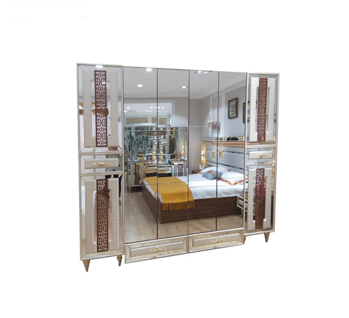 Home Furniture Mirrored Headboard Bedroom Set Solid Wood King Size Luxurious Bedroom Furniture Sets