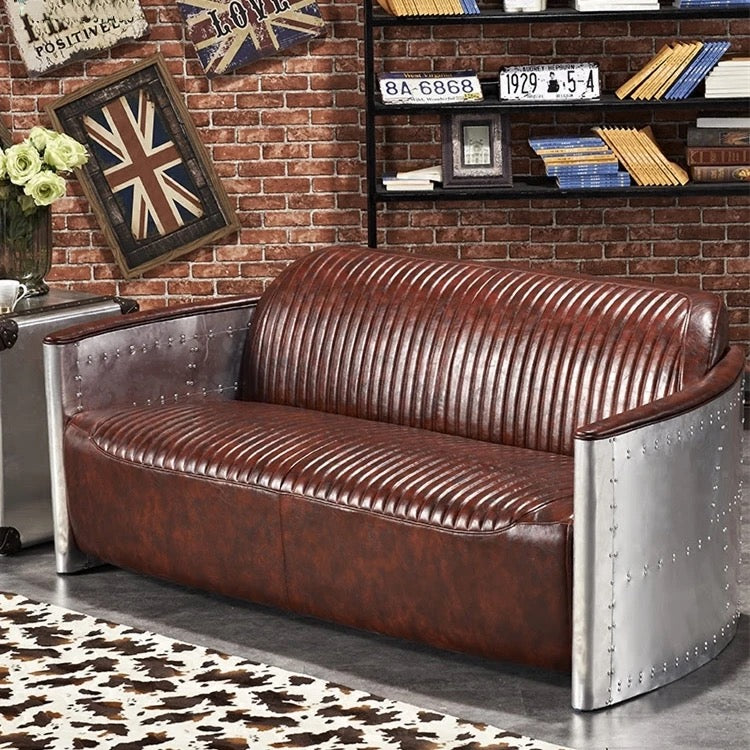 3+2+1 Sectional Sofa Set Industrial Aluminum Leather Living Room Sofa Set