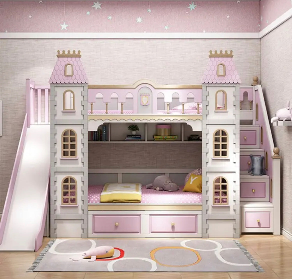 Kids Boys And Girls Bunk Bed Hot Luxury Castle Toddler Kids Bedroom Furniture Set