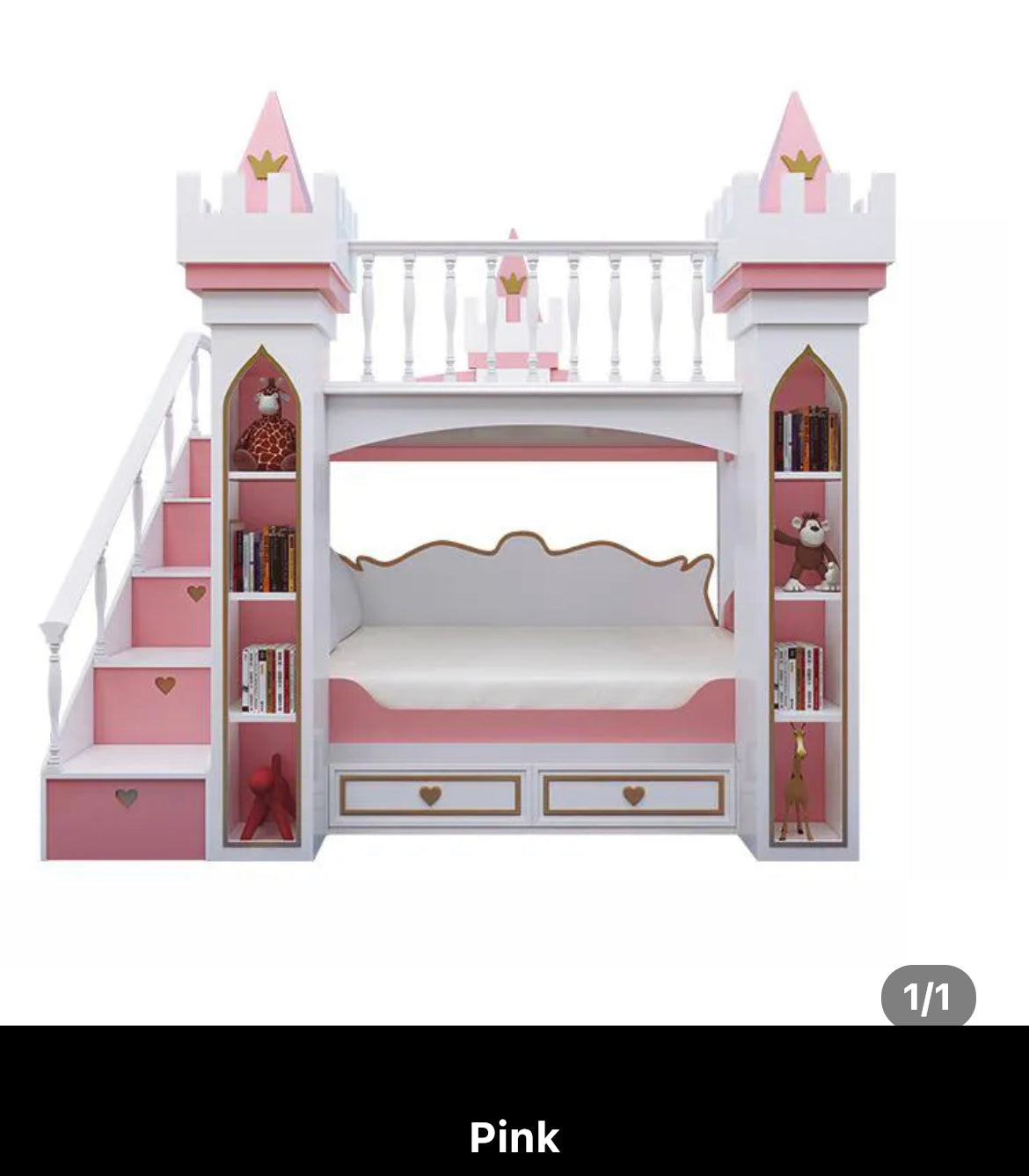 Kids Bunk Bed Good Quality Pine Bed Girls Pink Castle Design Bedroom Furniture Double Bunk Bed