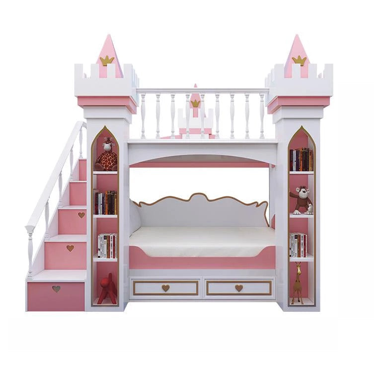 Kids Bunk Bed Good Quality Pine Bed Girls Pink Castle Design Bedroom Furniture Double Bunk Bed