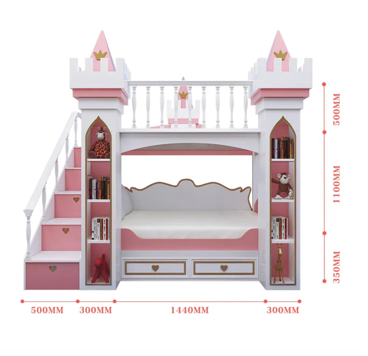 Kids Bunk Bed Good Quality Pine Bed Girls Pink Castle Design Bedroom Furniture Double Bunk Bed