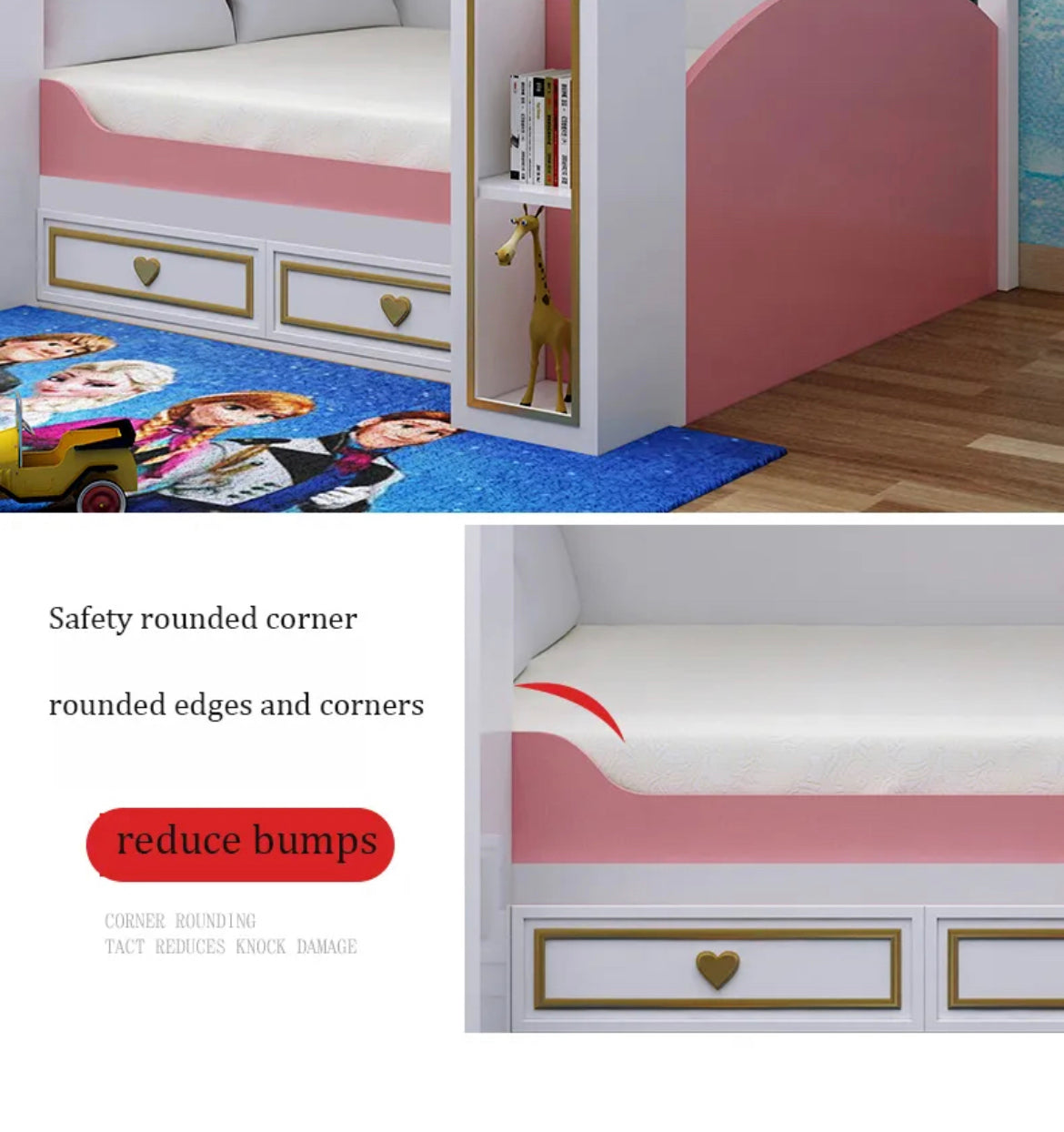 Kids Bunk Bed Good Quality Pine Bed Girls Pink Castle Design Bedroom Furniture Double Bunk Bed