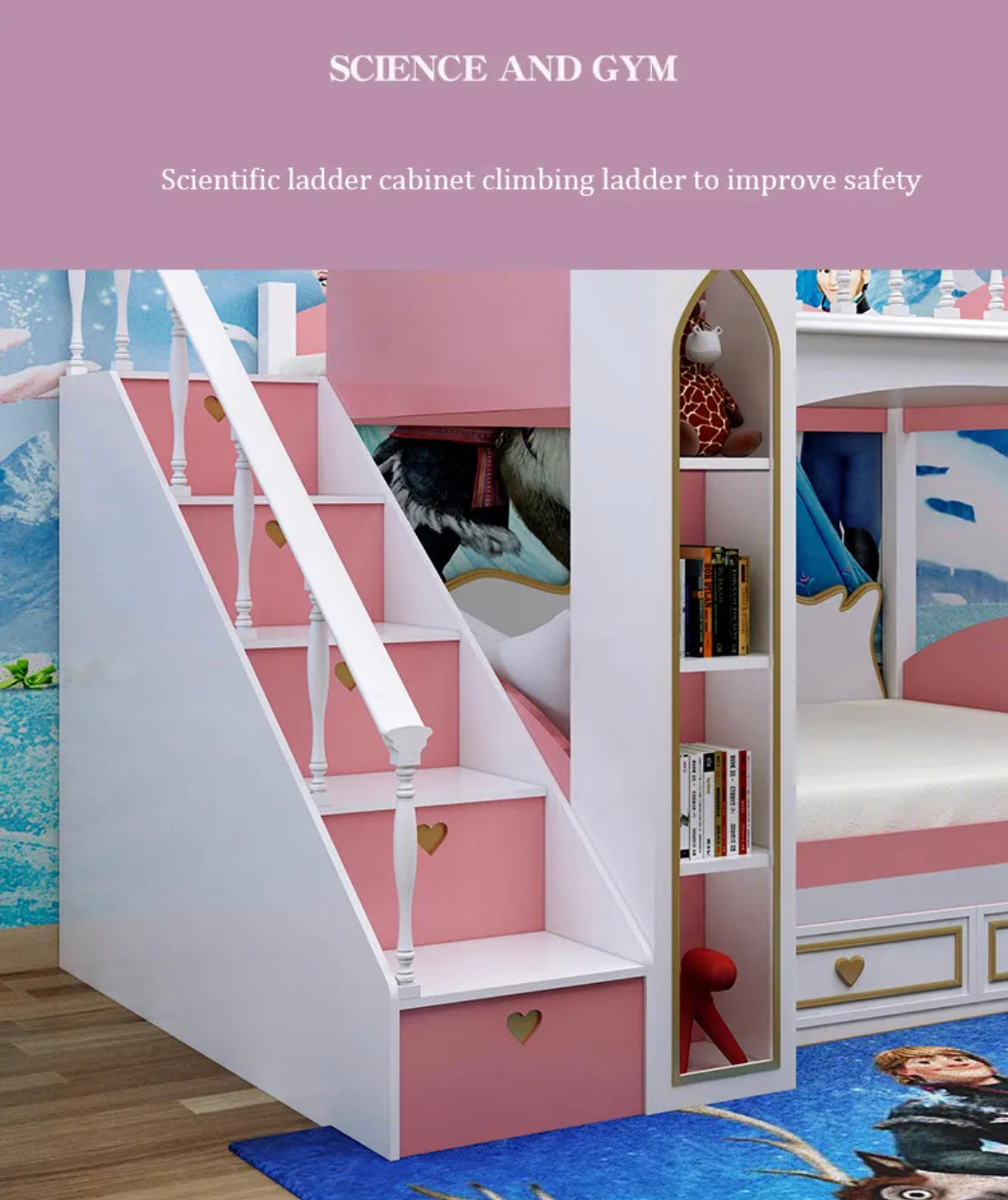 Kids Bunk Bed Good Quality Pine Bed Girls Pink Castle Design Bedroom Furniture Double Bunk Bed