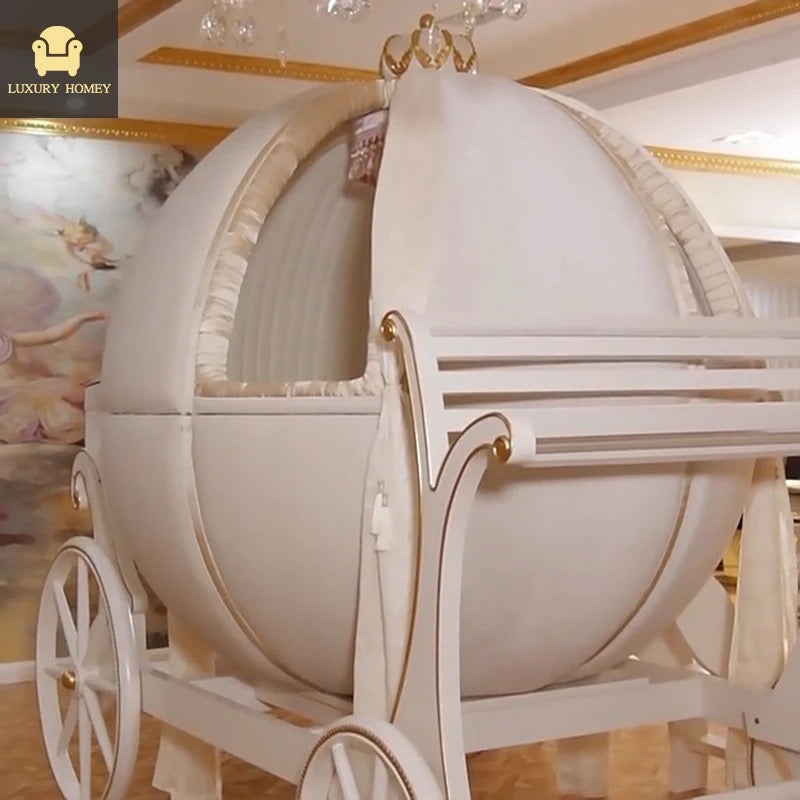 Children's Bedroom Pumpkin Carriage Bed Design Luxury Furniture Set Princess Bedroom Chaise Bed Set