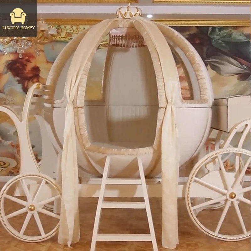 Children's Bedroom Pumpkin Carriage Bed Design Luxury Furniture Set Princess Bedroom Chaise Bed Set