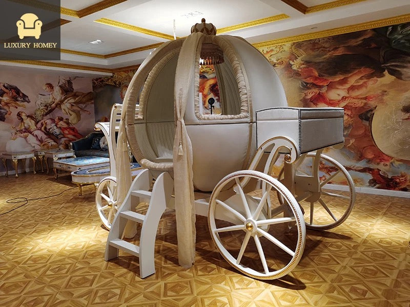 Children's Bedroom Pumpkin Carriage Bed Design Luxury Furniture Set Princess Bedroom Chaise Bed Set