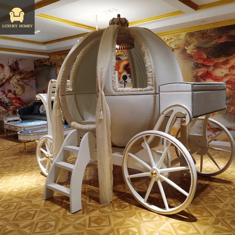 Children's Bedroom Pumpkin Carriage Bed Design Luxury Furniture Set Princess Bedroom Chaise Bed Set