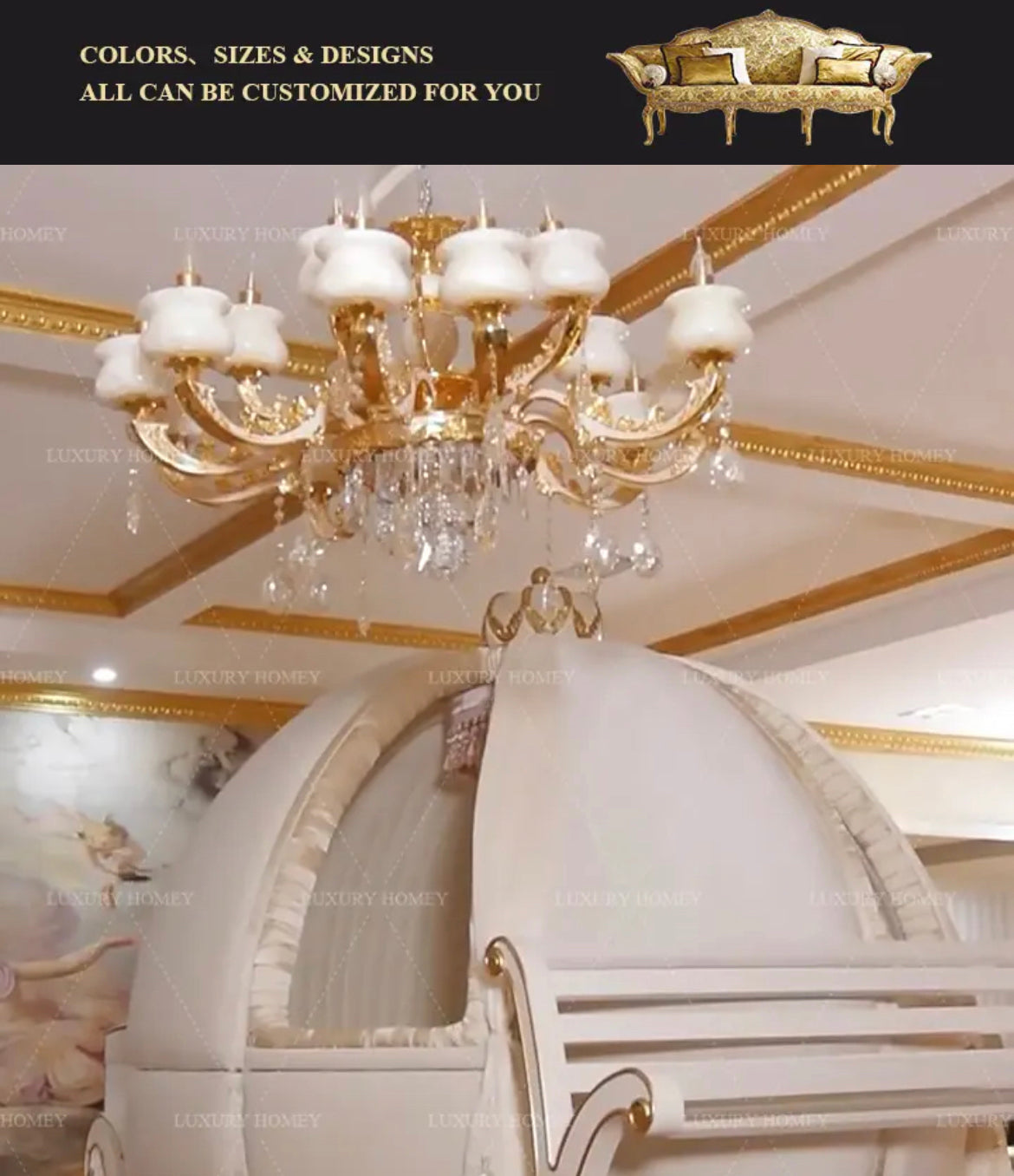 Children's Bedroom Pumpkin Carriage Bed Design Luxury Furniture Set Princess Bedroom Chaise Bed Set