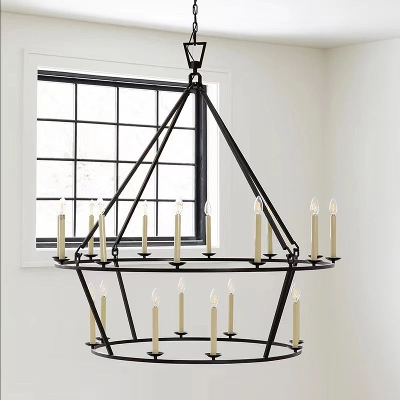 Chandelier American Retro Industrial Style Candle Chandelier Wrought Iron Circle Lights