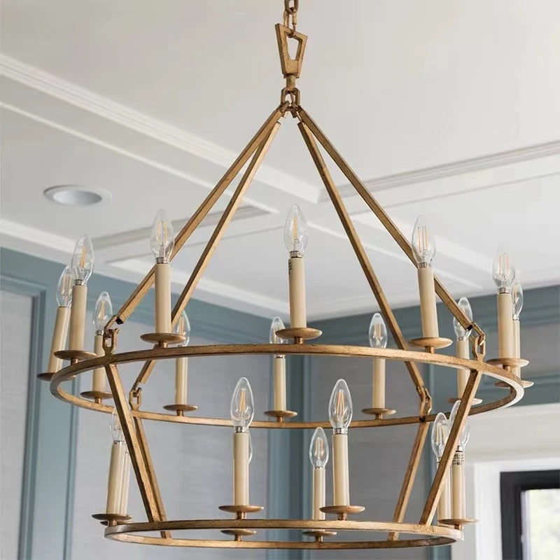 Chandelier American Retro Industrial Style Candle Chandelier Wrought Iron Circle Lights