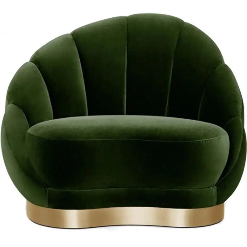 Living Room Lounge Sofa Green Velvet 3 Seater Round Shape Accent Sofa