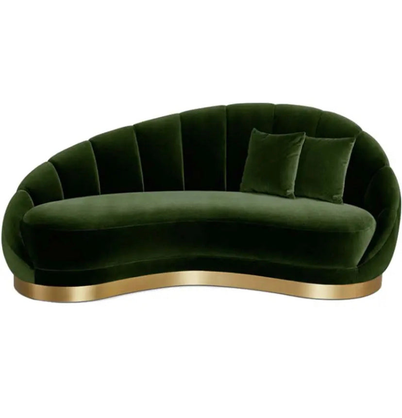 Living Room Lounge Sofa Green Velvet 3 Seater Round Shape Accent Sofa