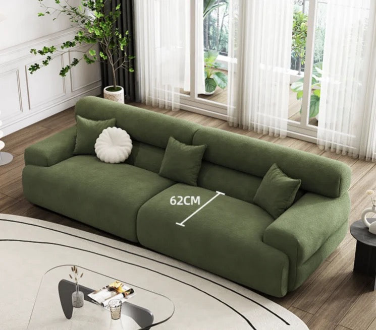 3 Seater Sofa Nordic Fabric Fleece Green Living Room In-line Module Sofas