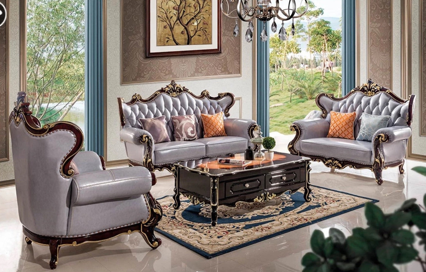 Sectional Sofa Set Baroque Style Living Room Royal Sofa Sets