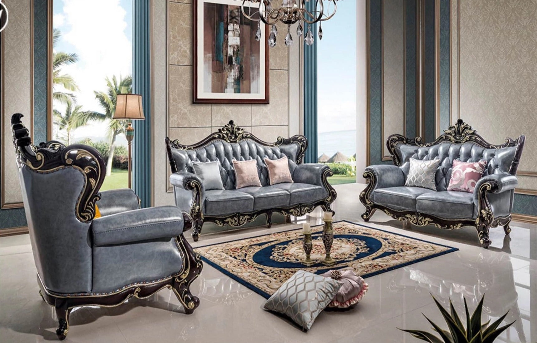 Sectional Sofa Set Baroque Style Living Room Royal Sofa Sets