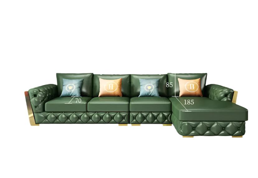 L- Shaped Sofa Fall Winter Modern Soft Circular Luxury Sofa Design Cowhide Green Sofa