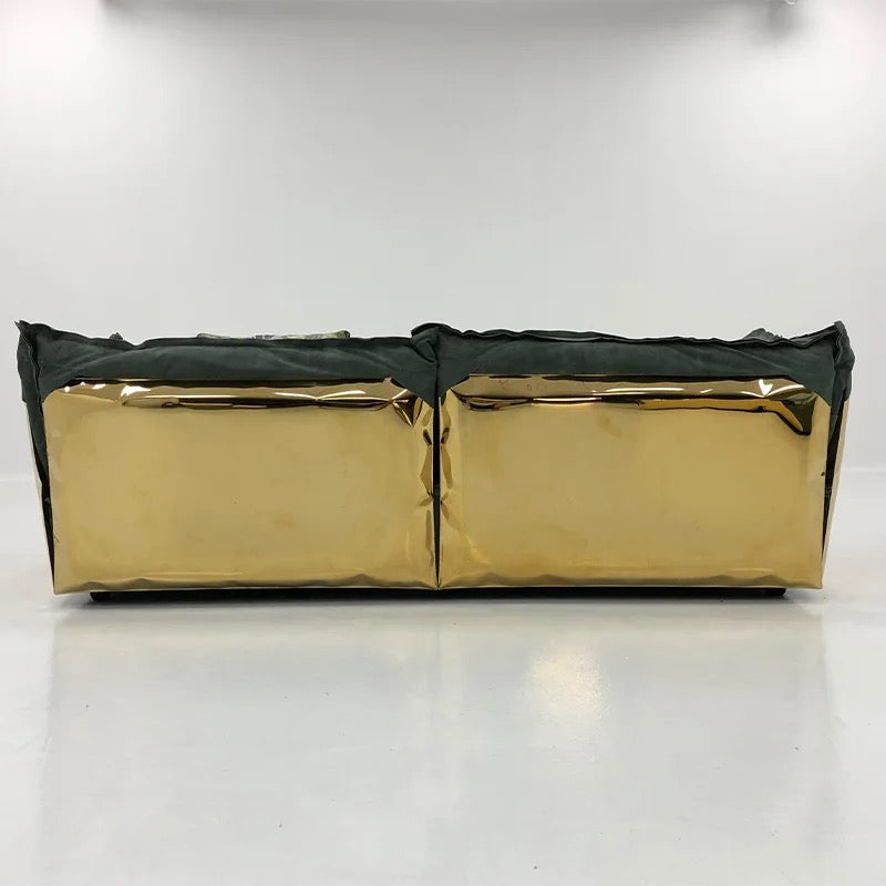 Fall Winter New Design Luxury Living Room Furniture Green Leather And Gold Stainless Steel Back Sofa