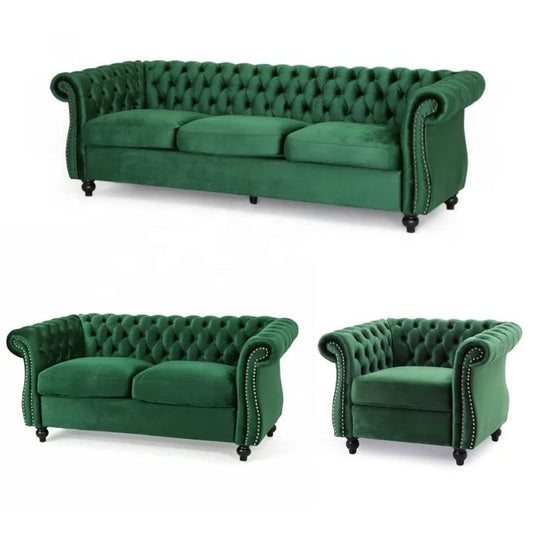 Chesterfield Sofa Living Room Tufted Velvet Sofa Set Furniture