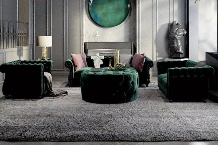 Chesterfield Sofa Living Room Tufted Velvet Sofa Set Furniture