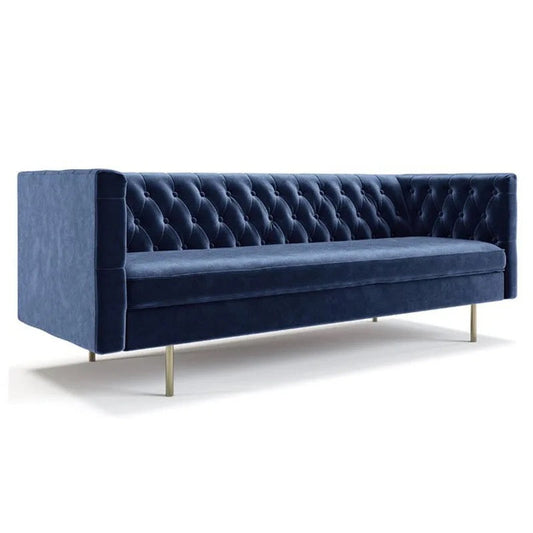 3 Seater Sofa Modern Design Line Sofa Blue Velvet Button Salon Sofas Living Room Furniture