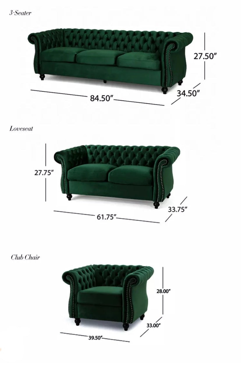 Chesterfield Sofa Living Room Tufted Velvet Sofa Set Furniture