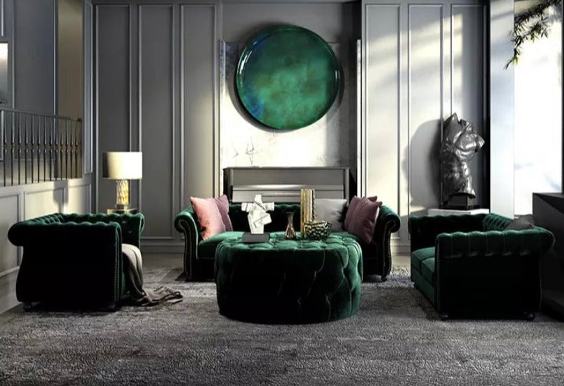 Chesterfield Sofa Living Room Tufted Velvet Sofa Set Furniture